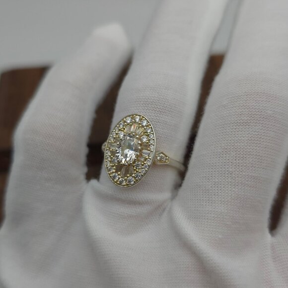 Size 8 925 Sterling Silver 7.75mm x 5.75mm Moissanite Diamond Ring - Picture 3 of 8